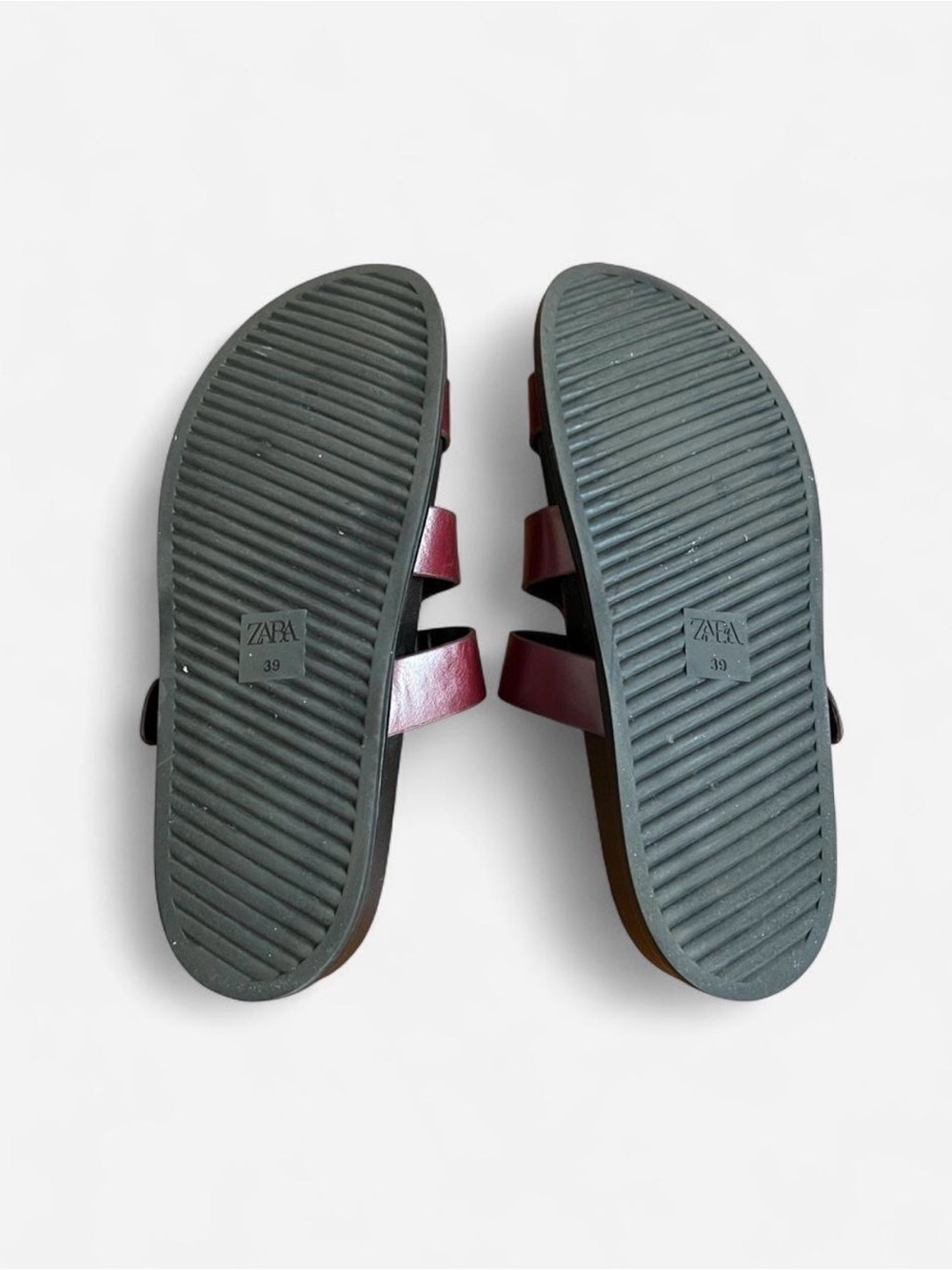Zara Burgundy Triple-strap Slide Sandals with Silver Buckles - Picture 5 of 5